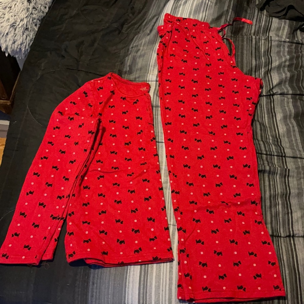 Red pj set with small dogs